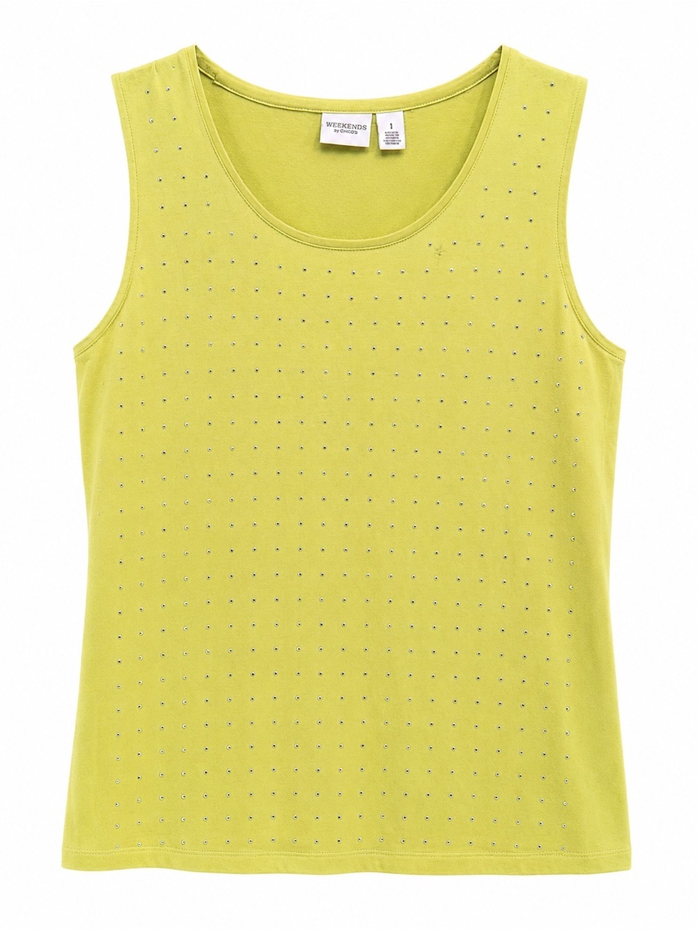 Weekends by Chico’s Women’s Size 1 Lime Rhinestone Sleeveless Tank Top